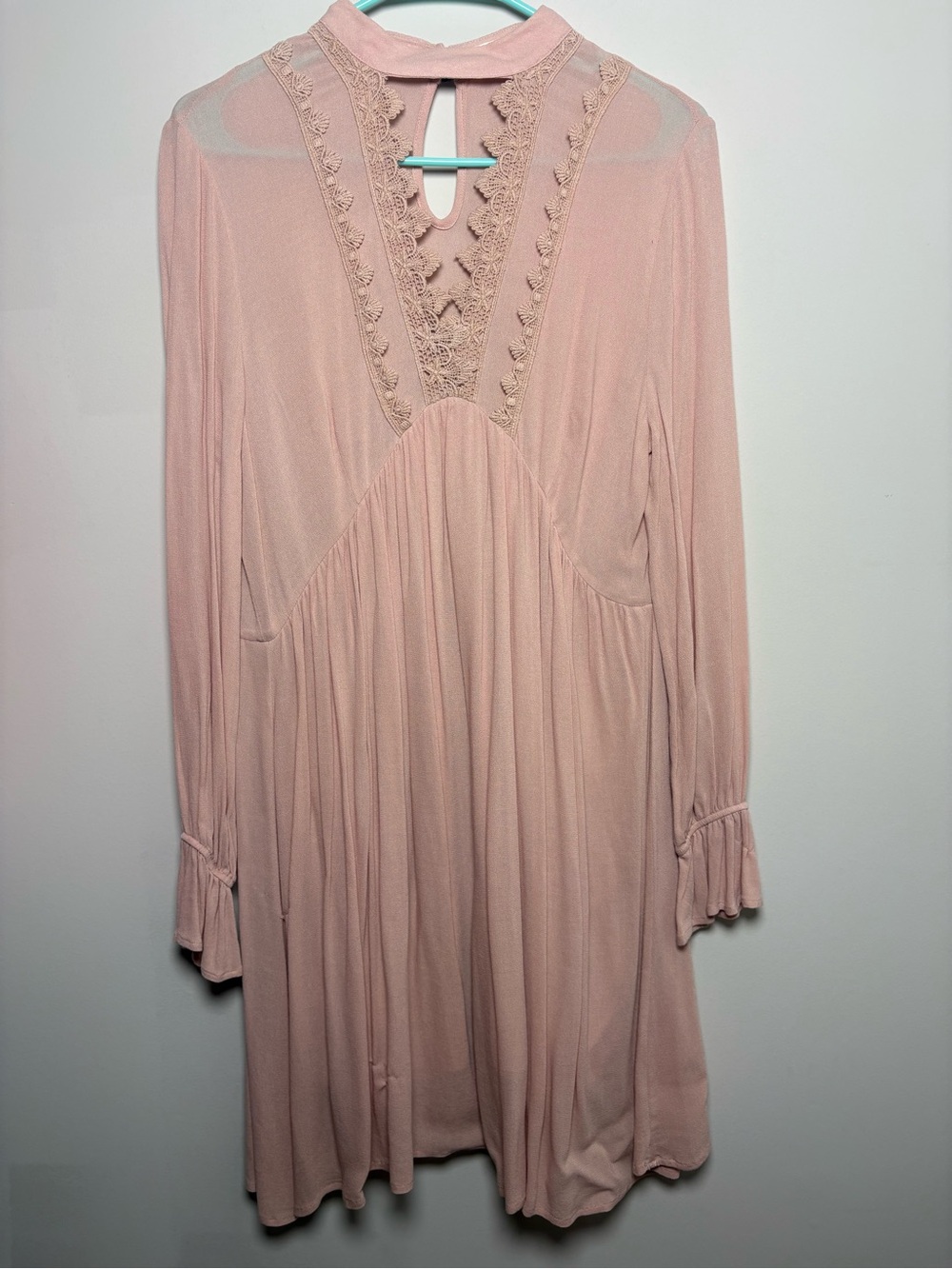 Taylor & Sage Blush Pink Long Sleeve Lace-Trimmed A-Line Dress